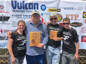 Team Captain John Britton accepting the Silver Sponsor and Third Place Plaques. From left to right: Callie Deanda, John Britton, Jim Deanda, and Cale Deanda.