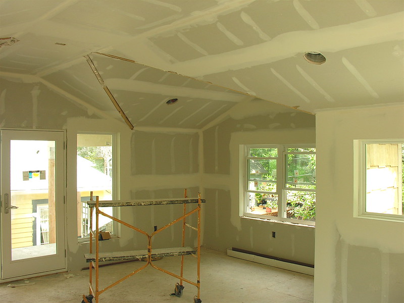 Drywall mudding room under construction